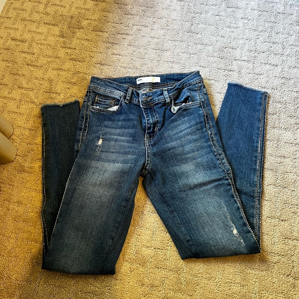 Zara Jeans Rhinestones Along the Sides